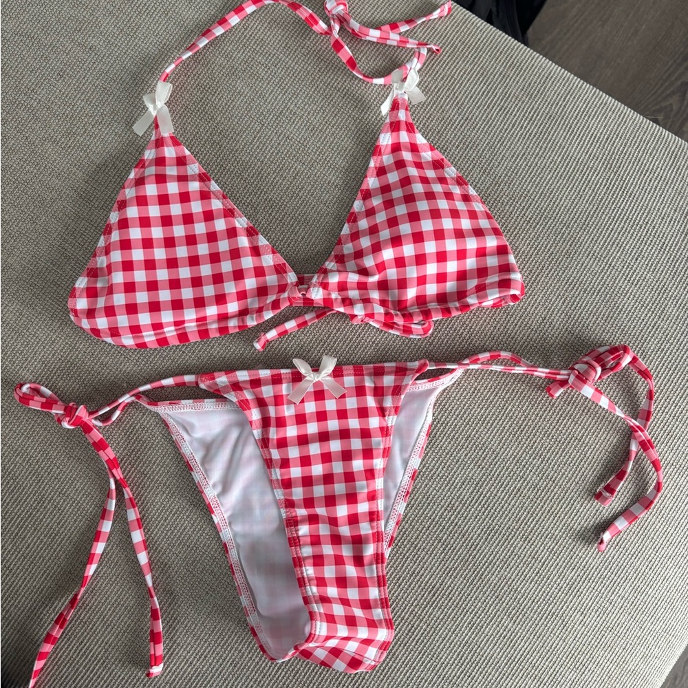 Zara Red and White Checkered Bikini